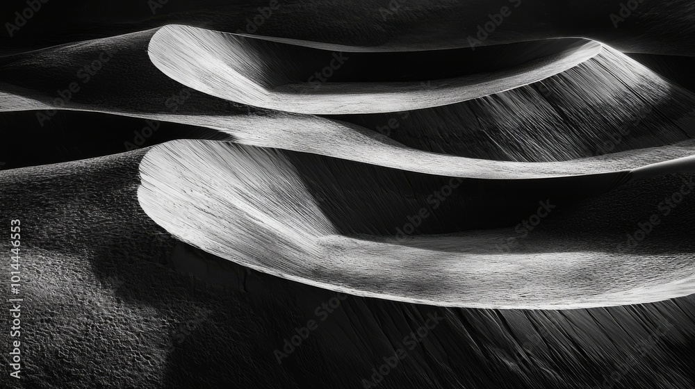 Black and white sand dunes with smooth curves, abstract art. Natural sculpture and texture concept Black and white sand dunes with smooth curves, abstract art. Natural sculpture and texture concept