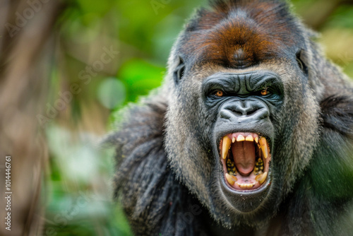 A closeup of a gorilla show...