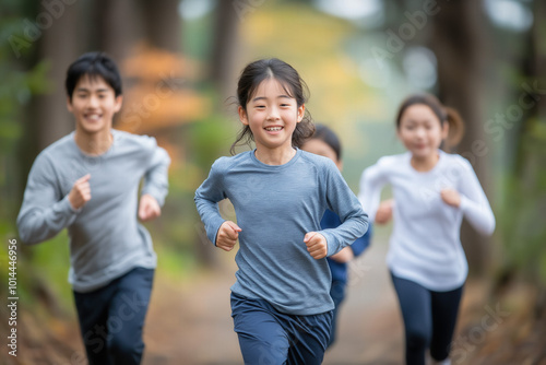 Asian Family Running Outsid...