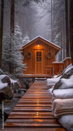 An inviting sauna scene dur...