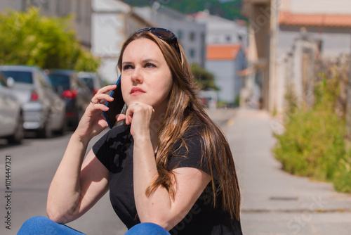 casual woman on the street with mobile phone