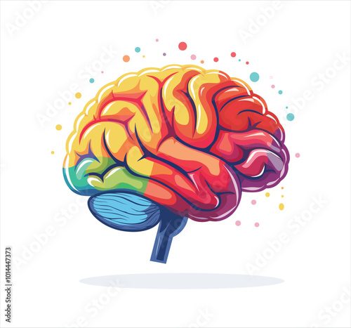 Brain, vector illustration, flat design, human brain, vibrant color palette, rainbow