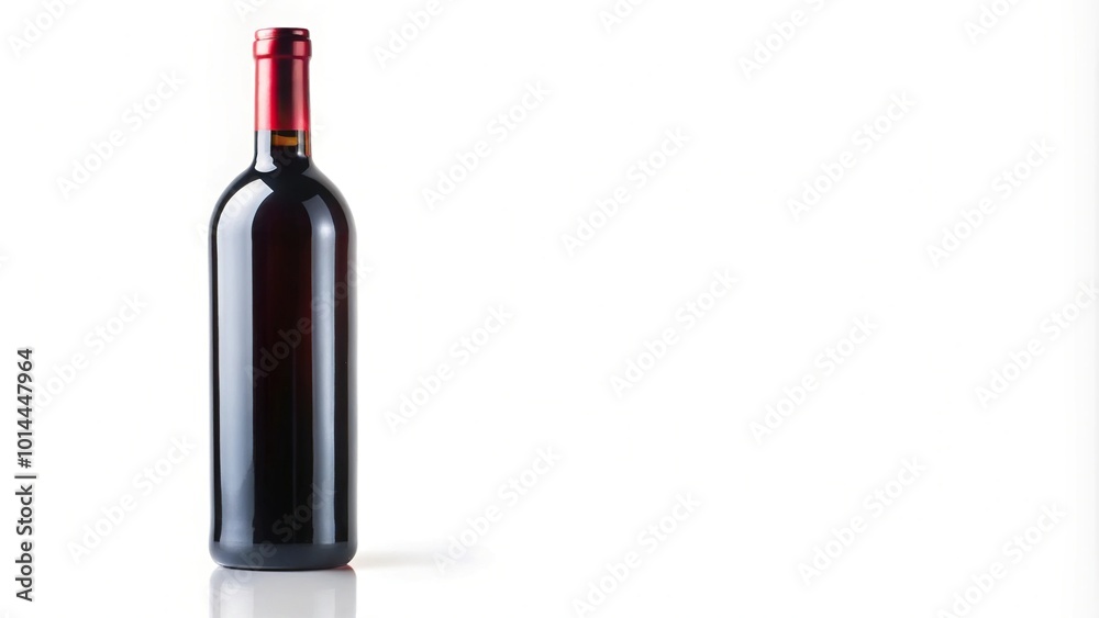 black wine bottle with red wine isolated on white panoramic