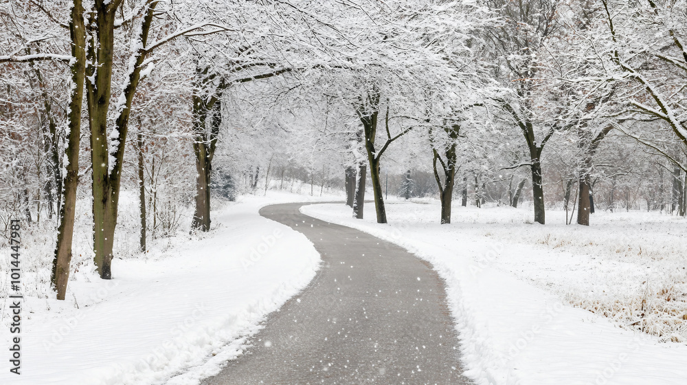 Obraz premium Serene Winter Landscape with Glistening Snowfall Creating a Magical Atmosphere