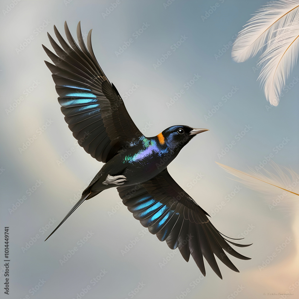 A majestic flying black oriole A majestic flying black oriole