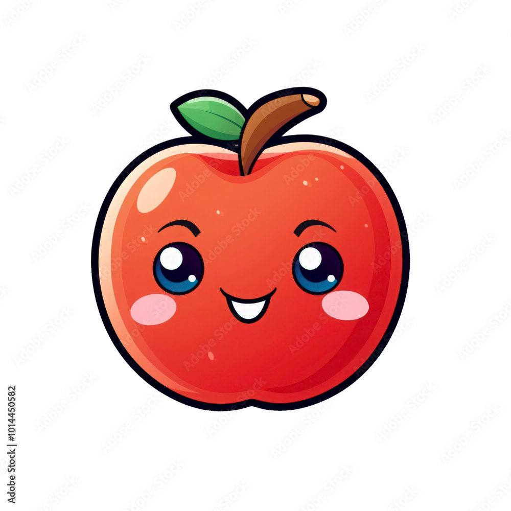 Obraz premium A smiling red apple with big eyes and a green leaf, perfect for food blogs, children's books, or healthy eating posters. Generative AI