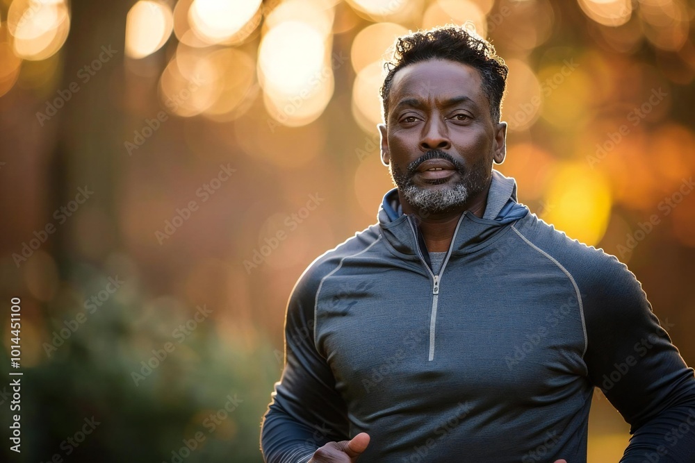 African American Man in Compression Stockings Jogging in the Park African American Man in Compression Stockings Jogging in the Park