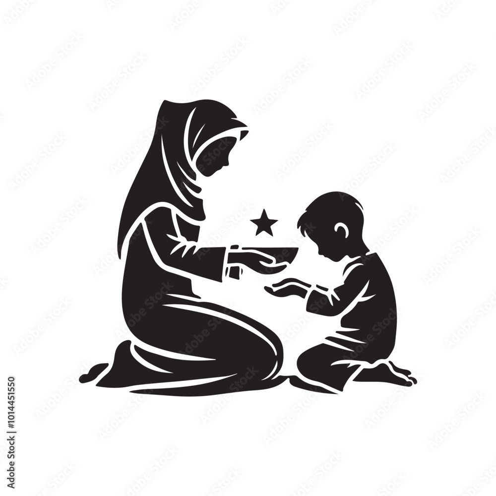 Muslim Mother and Child Interaction vector Muslim Mother and Child Interaction vector