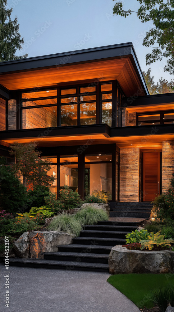 Obraz premium Modern House At Sunset