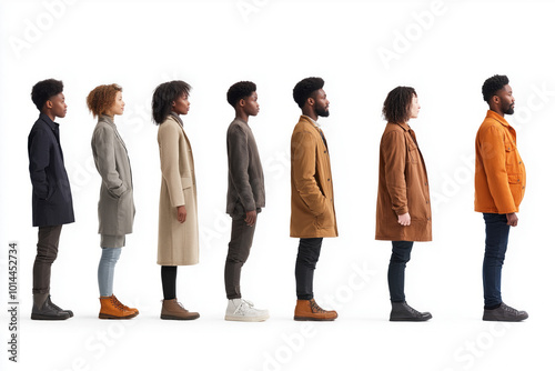 People In A Row On A White ...