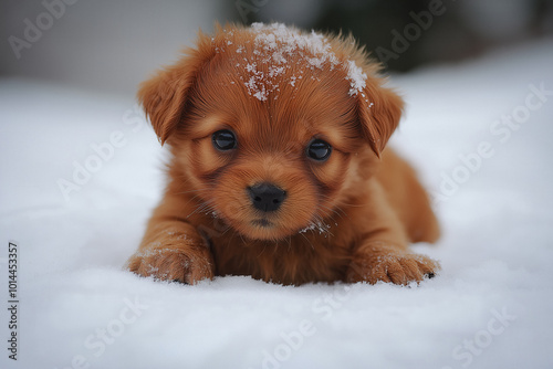 Puppy playing in snow