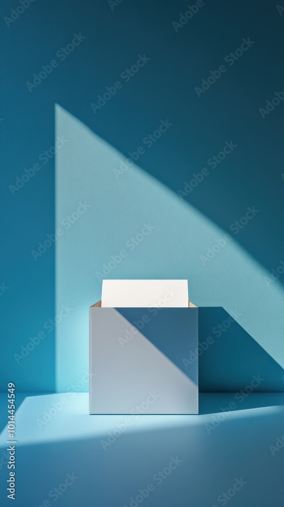 Fototapeta premium Minimalist Composition of a Single Box in Blue Light