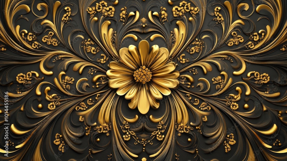 Elegant Golden Floral Pattern on Dark Background