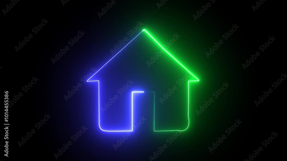 glowing neongreen blue color home animation icon on black background glowing neongreen blue color home animation icon on black background