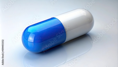 Blue white capsule pill falling in a responsible angle