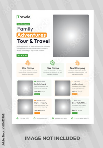 Travel poster or flyer pamphlet brochure design layout space for photo background. Yellow Travel flyer template for travel agency