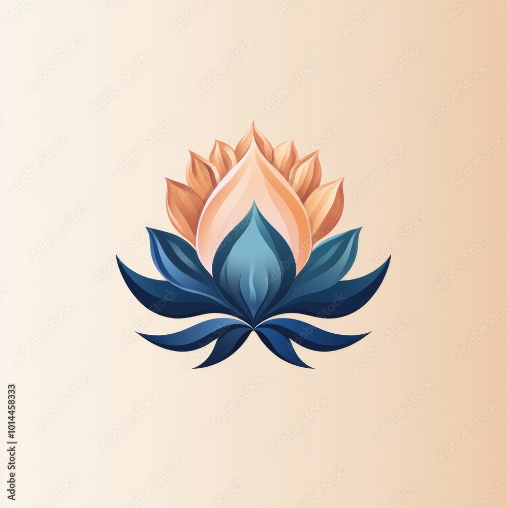 Blue and Orange Lotus Flower Illustration   Elegant Floral Design