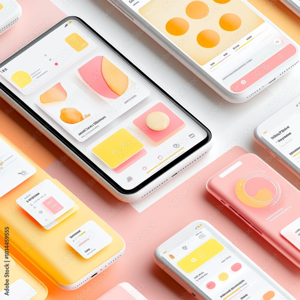 Modern Mobile App Design with Colorful UI Elements and User Interface Modern Mobile App Design with Colorful UI Elements and User Interface