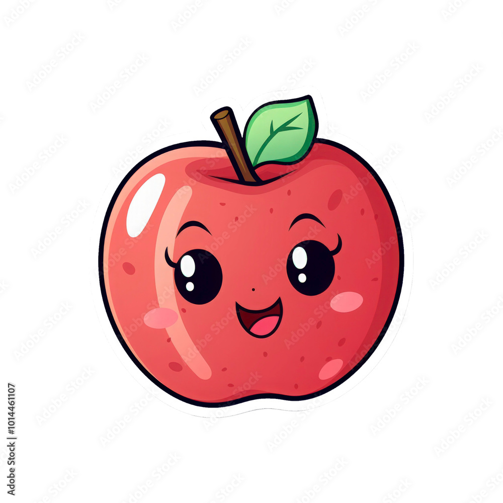 Obraz premium A smiling red apple with big eyes and a green leaf, perfect for food blogs, children's books, or healthy eating posters. Generative AI