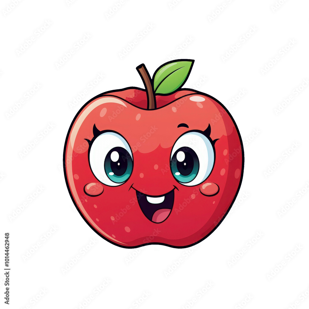 A smiling red apple with big eyes and a green leaf, perfect for food blogs, children's books, or healthy eating posters. Generative AI A smiling red apple with big eyes and a green leaf, perfect for food blogs, children's books, or healthy eating posters. Generative AI