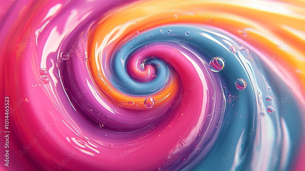 Colorful Swirl of Paint with Bubbles and Glossy Finish Colorful Swirl of Paint with Bubbles and Glossy Finish