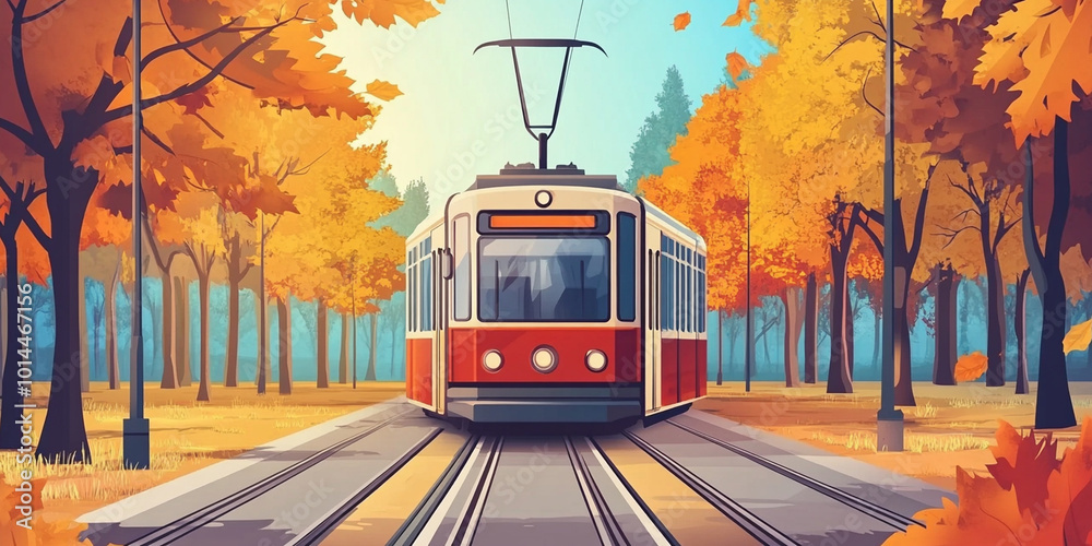 Obraz premium Vintage Tram in Autumn Forest