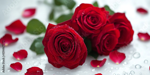 Fresh Red Roses with Dew Drops