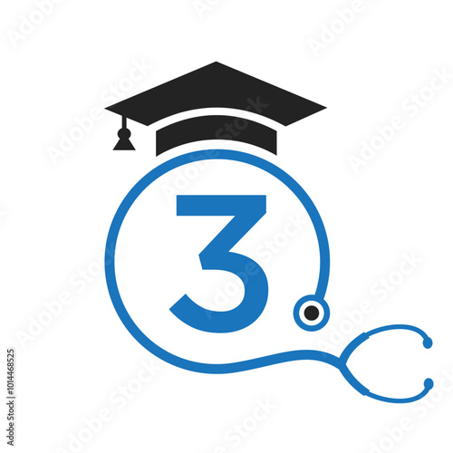Medical Logo On Letter 3 with Stethoscope Icon. Doctor Symbol and Healthcare Logotype