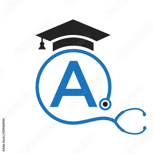 Medical Logo On Letter A with Stethoscope Icon. Doctor Symbol and Healthcare Logotype