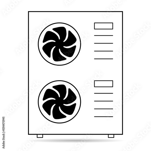 Heat pump air source shadow icon, cooling electric system machine, cool web vector illustration