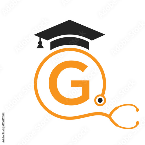 Medical Logo On Letter G with Stethoscope Icon. Doctor Symbol and Healthcare Logotype