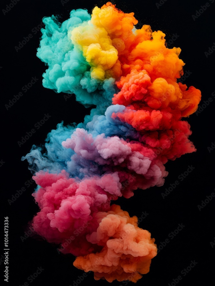 Fototapeta premium Colorful Rainbow Smoke Clouds on Black Background
