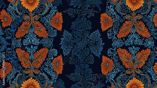 Indonesian batik motifs with very distin blue background photo