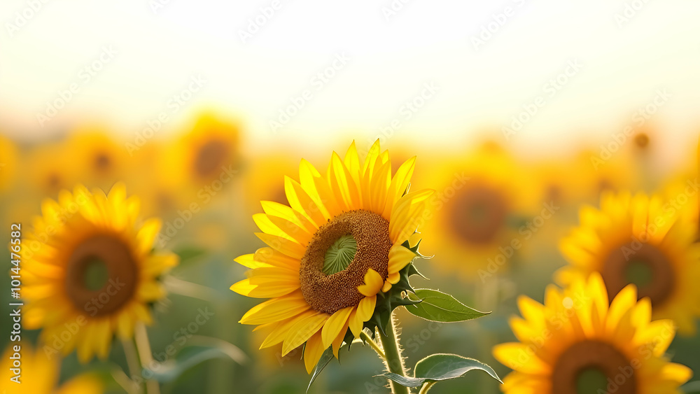 Fototapeta premium Field of sunflowers on white background