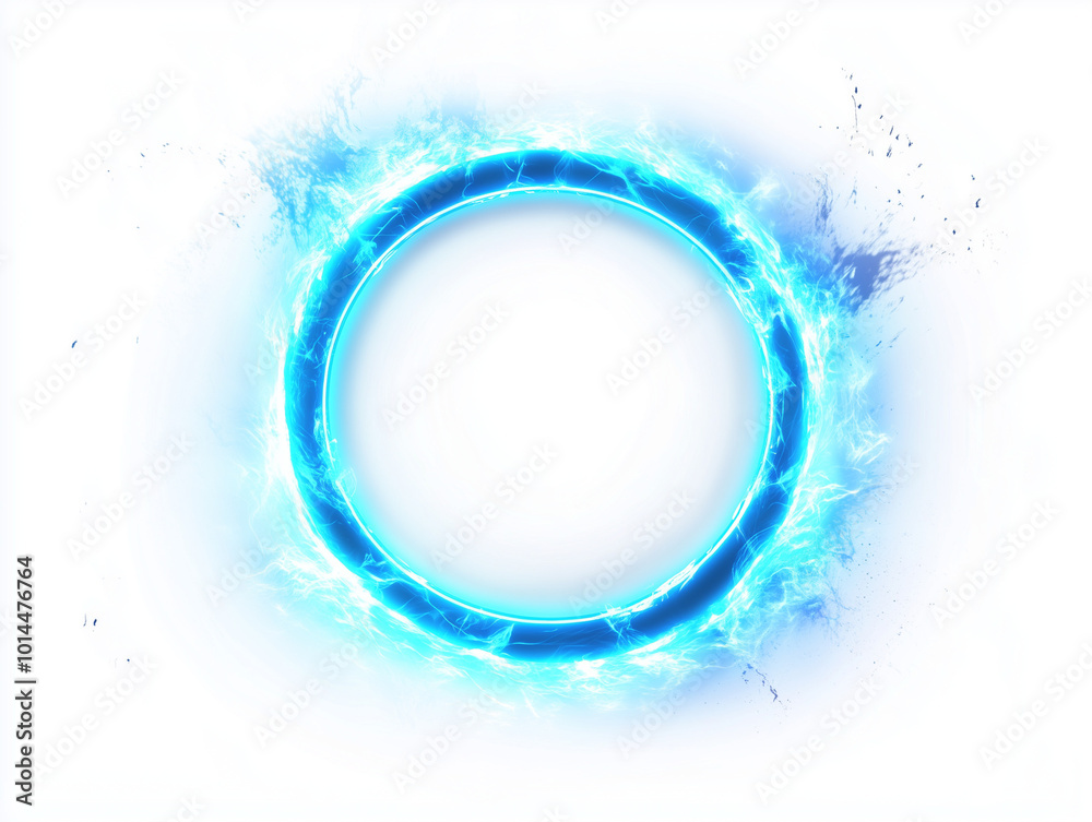 Glowing blue neon circle with rays around it Glowing blue neon circle with rays around it