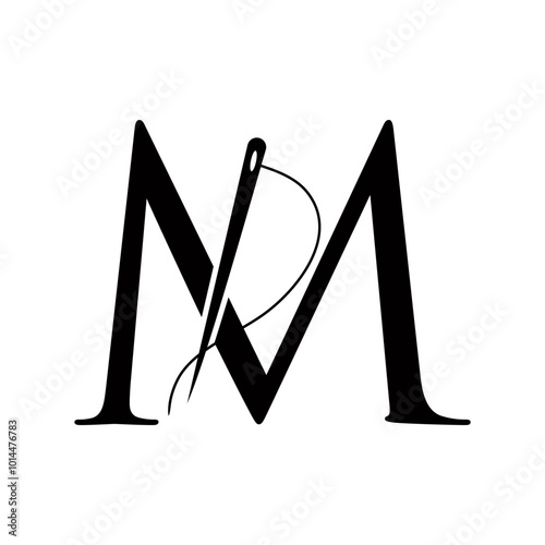 Tailor Logo On Letter M Concept With Needle And Thread Symbol. Fabric Sign