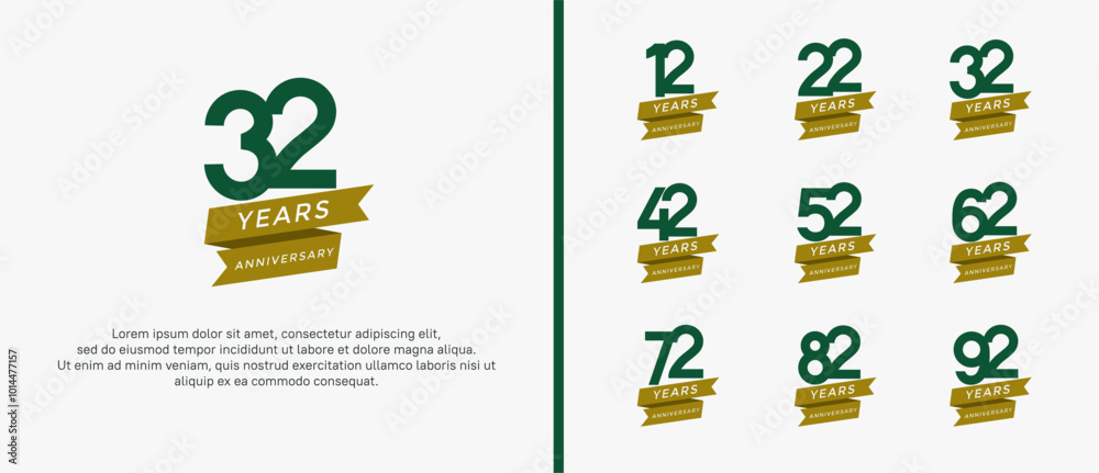Fototapeta premium set of anniversary logo flat green color on white background for celebration moment