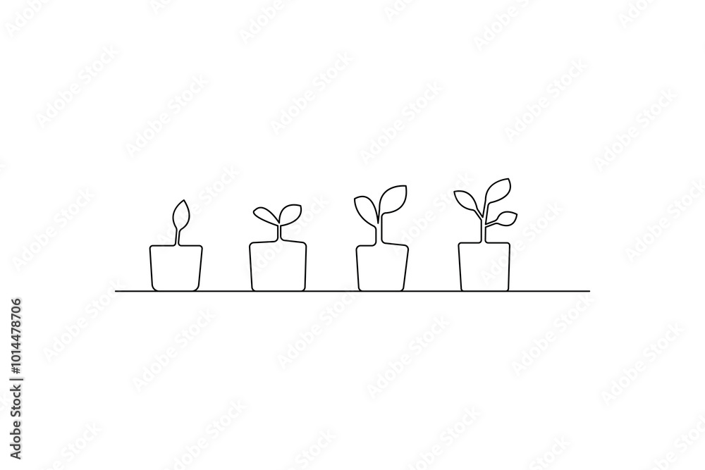 Growth plant processing continuous one line drawing and simple isolated outline vector design Growth plant processing continuous one line drawing and simple isolated outline vector design