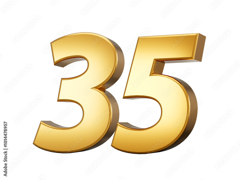 Golden metallic Number 35 Thirty five, White background 3d illustration
Golden metallic Number 35 Thirty five, White background 3d illustration