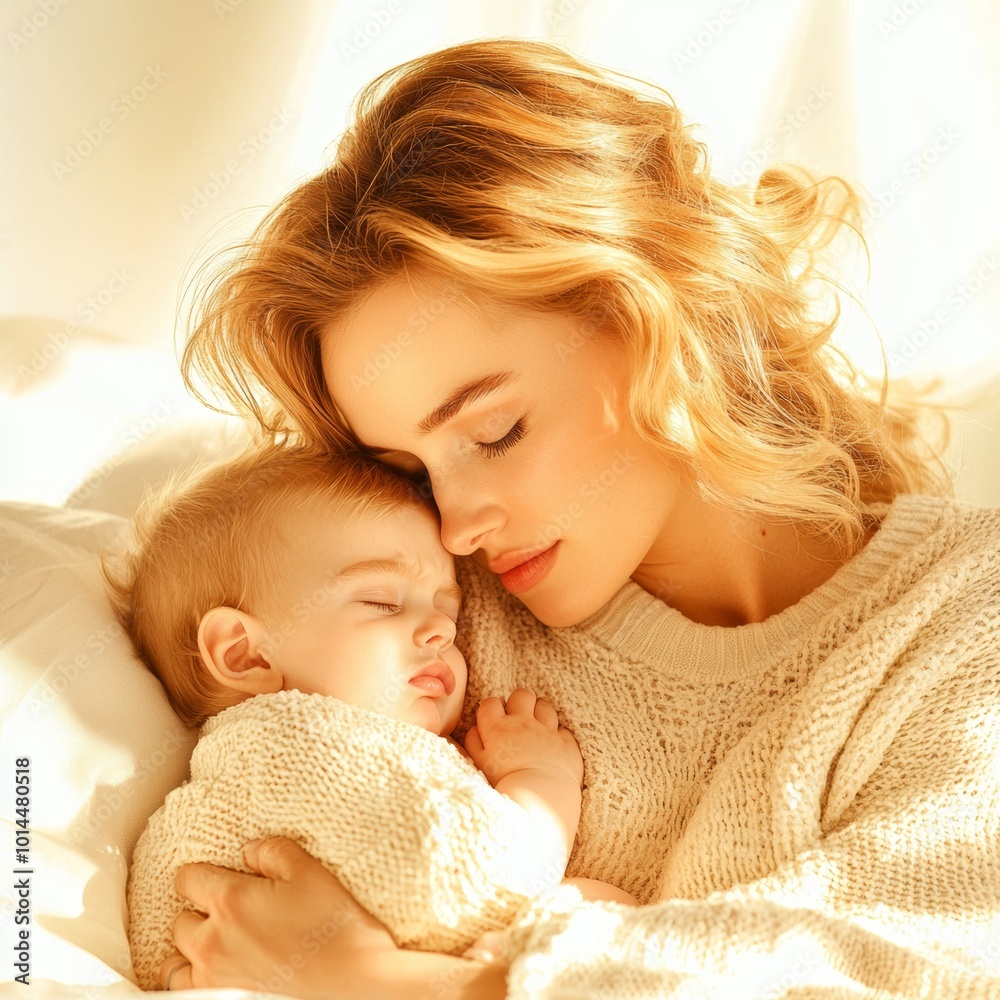 A tender moment between a mother and her baby, showcasing love and warmth in soft natural light, conveying deep emotional connection and tranquility. A tender moment between a mother and her baby, showcasing love and warmth in soft natural light, conveying deep emotional connection and tranquility.