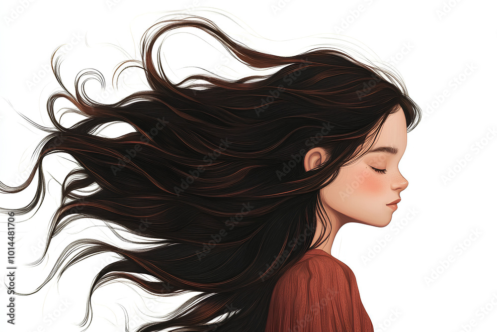 little girl with long hair, illustration little girl with long hair, illustration