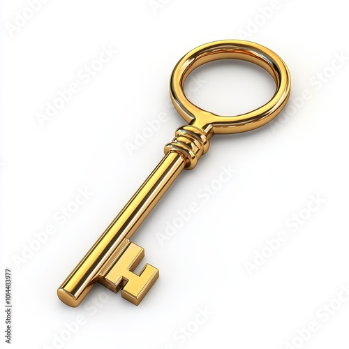 Golden Key Isolated on White Background