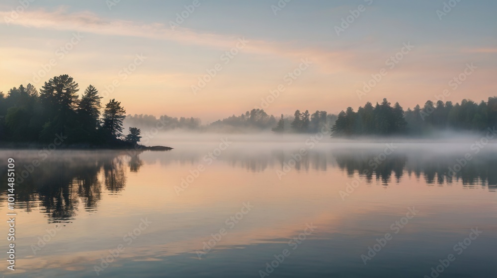 a beautiful sunrise over a lake with trees and fog a beautiful sunrise over a lake with trees and fog