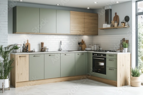 Modern Kitchen Design with Green Cabinets