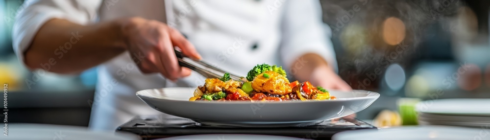 Executive chef preparing a corporate dinner close up, focus on, copy space Warm lighting and vibrant colors, Double exposure silhouette with culinary success Executive chef preparing a corporate dinner close up, focus on, copy space Warm lighting and vibrant colors, Double exposure silhouette with culinary success