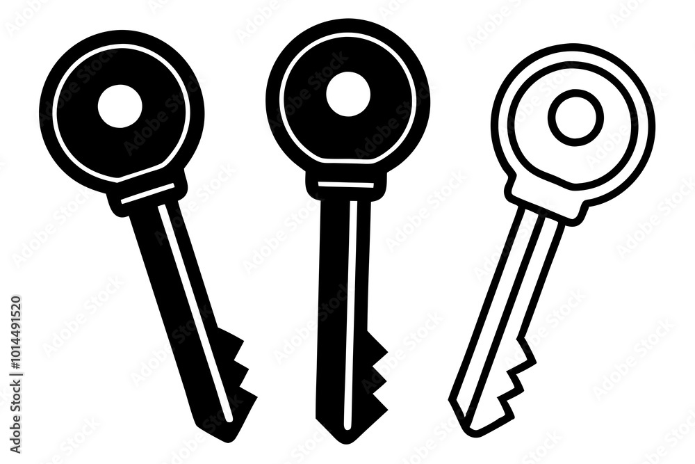 A set of three keys silhouette minimalistic vector art illustration A set of three keys silhouette minimalistic vector art illustration