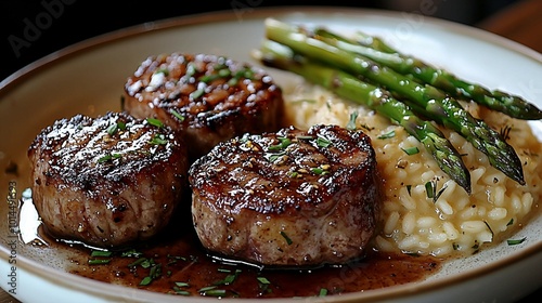 Grilled Filet Mignon with Asparagus and Risotto