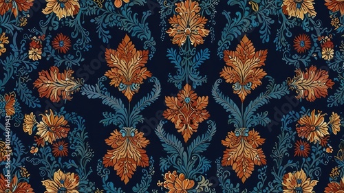 Indonesian batik motifs with very distin blue background photo