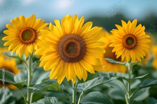 Vibrant Sunflower Field Under Blue Sky for Nature and Summer Themes