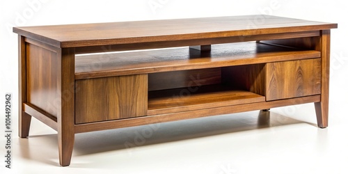 Close-Up brown wooden TV stand on white background